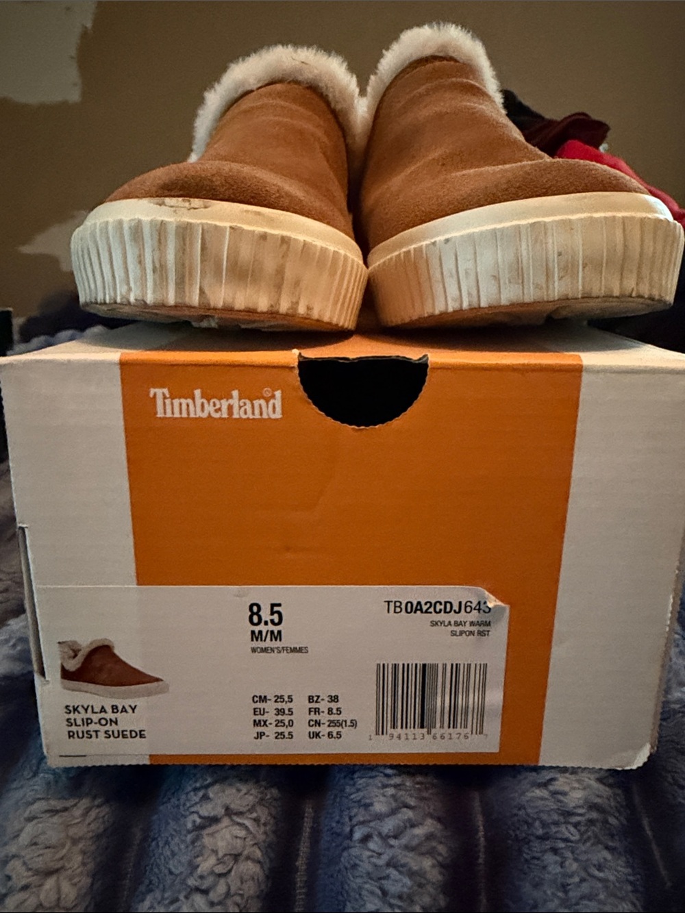 Timberland Rust Suede Slip-On Shearling Sneakers with White Sole